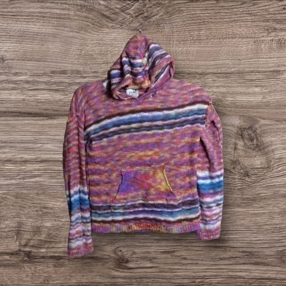 Peek, XL multicolor striped Baja/sweater hoodie.